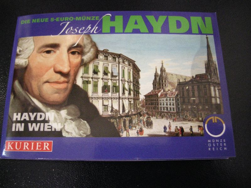 (afbeelding voor) 5 Euromunt Oostenrijk 2009 Haydn in WIEN in BLISTER